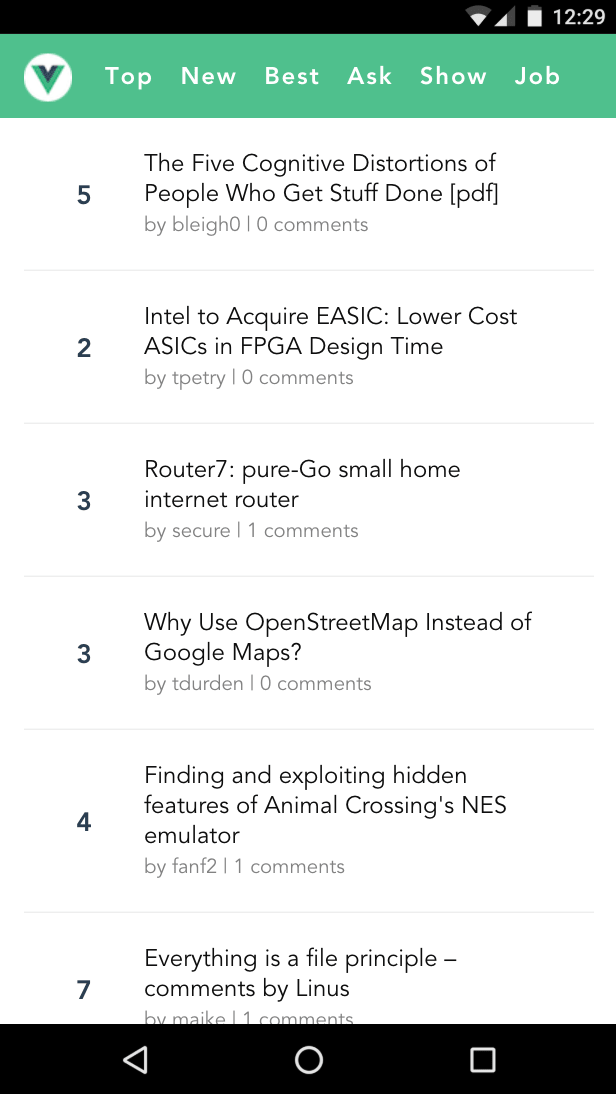 HNPWA with Vue.js HN PWA running on a mobile phone